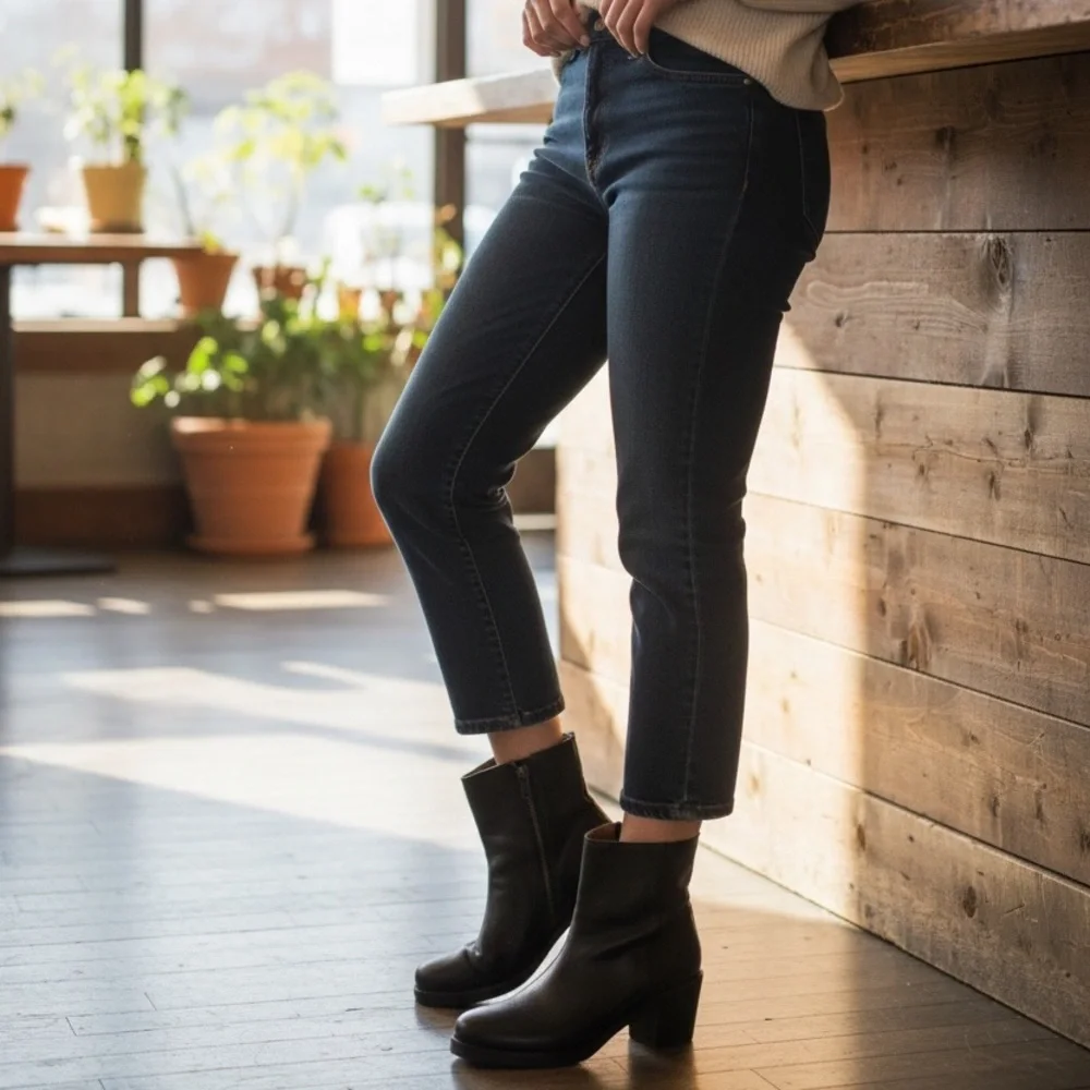Black Leather Ankle Boots- Ladies Frye Ankle Leather Boots - Picture 5 of 13